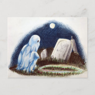 Cartão Postal Lápide Fantasma Cemitério Jogando Bolinhas