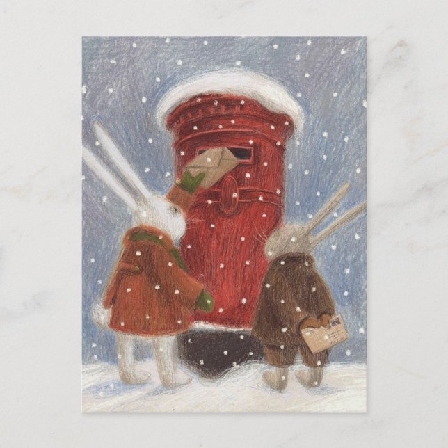 Cartão Postal Lapins postant leur lettre de Noël (Frente)