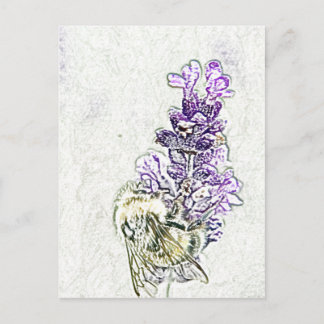 Cartão Postal Lápis Abelha Bumblebee Lavanda