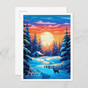 Cartão Postal Lapland Finlândia Art viagens vintage