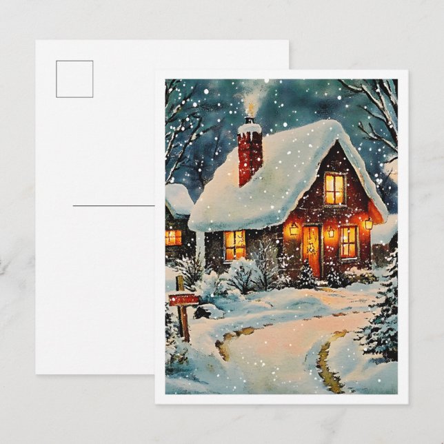 Cartão Postal Lar de Natal Vintage Nostálgico (Frente/Verso)
