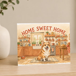 Cartão Postal Lar Doce Lar Corgi Cozinha Aconchegante