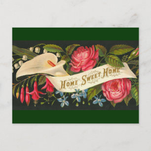 Cartão Postal Lar Doce Lar Floral Vintage Fofo