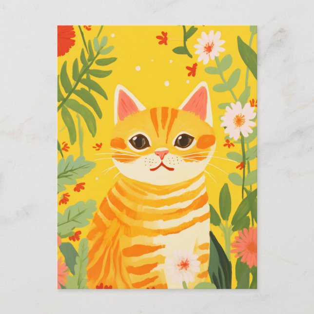 Cartão Postal Laranja Cat no Jardim (Frente)