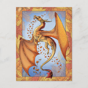 Cartão Postal Laranja Dragão de Autumn Nature Fantasy Art