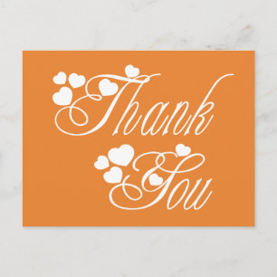 Cartão Postal Laranja E Branco Obrigado Amam Corações