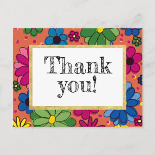 Cartão Postal Laranja e Bright Aniversário Floral Obrigado