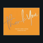 Cartão Postal Laranja e Dourado Obrigado Elegante Universal<br><div class="desc">Laranja e Dourado Obrigado Elegante Cartão Postal Universal com texto de caligrafia moderno em folha de ouro falsa</div>