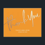 Cartão Postal Laranja e Dourado Obrigado Elegante Universal<br><div class="desc">Laranja e Dourado Obrigado Elegante Cartão Postal Universal com texto de caligrafia moderno em folha de ouro falsa</div>