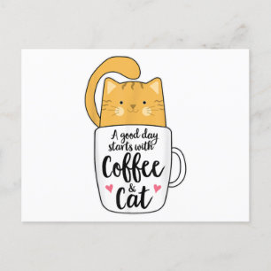 Cartão Postal Laranja Engraçado Café Mug Cat Lover
