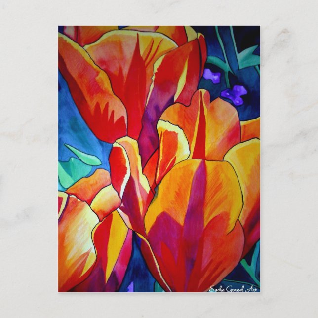 Cartão Postal Laranja Tulipas aquarela pintura floral (Frente)