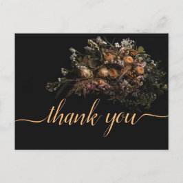 Cartão Postal Laranja vintage escuro  Floral    Obrigado    Post