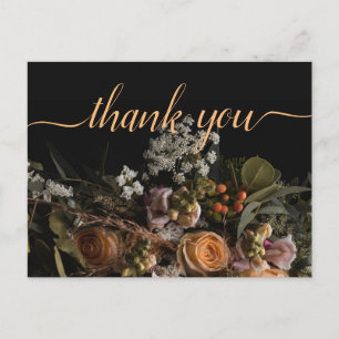 Cartão Postal Laranja vintage escuro Floral Obrigado Post
