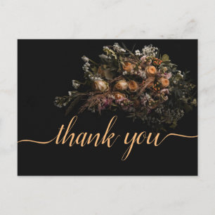 Cartão Postal Laranja vintage escuro Floral Obrigado Postca