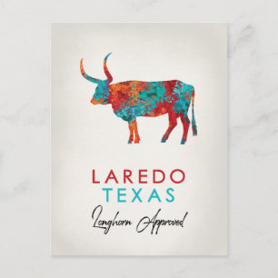 Cartão Postal Laredo Texas Colorful Longhorn