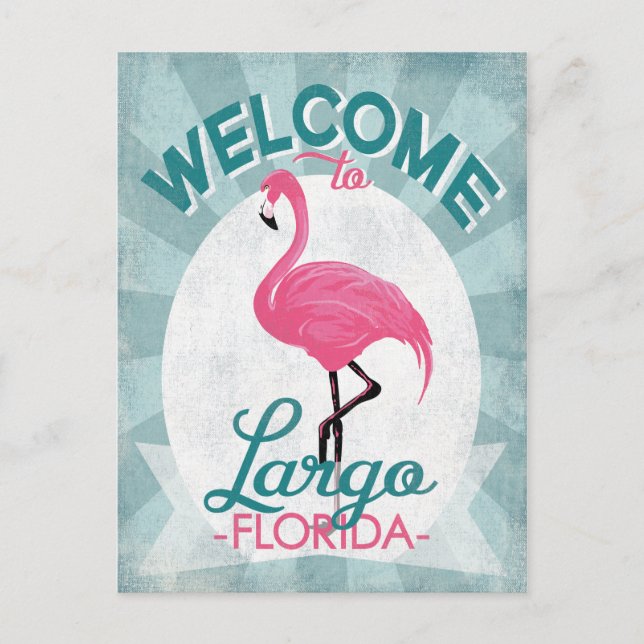 Cartão Postal Largo Florida Pink Flamingo Retro (Frente)