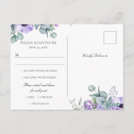 Cartão Postal Larissa Purple Floral Meal Choice Casamento RSVP