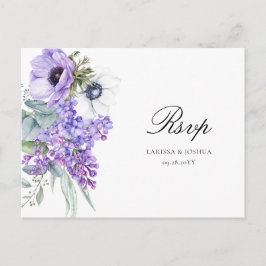 Cartão Postal Larissa Purple Floral Meal Choice Casamento RSVP