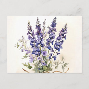 Cartão Postal Larkspur Buquê Watercolor Romântico