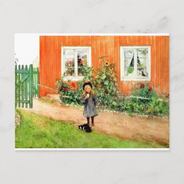 Cartão Postal Larsson - Brita com um Gato e um Sanduíche (Frente)