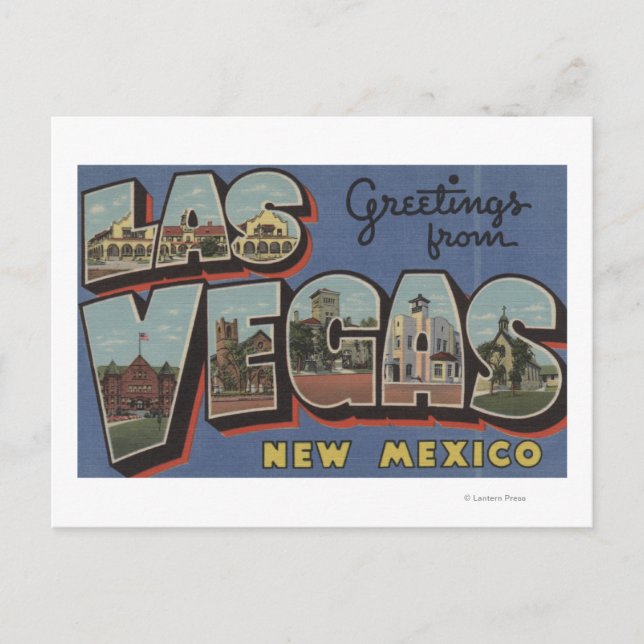 Cartão Postal Las Vegas, Novo México - Cenas com Letras Grandes (Frente)