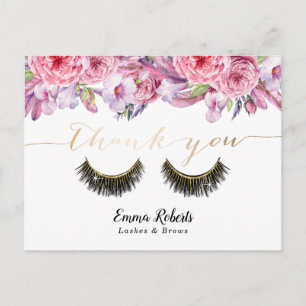 Cartão Postal Lashes Makeup Artista Elegante Floral Obrigado