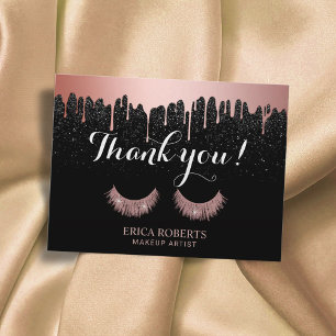 Cartão Postal Lashes Makeup Artista Rosa Dourado Drill Obrigado