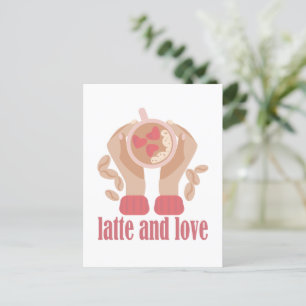 Cartão Postal Latite e xícara de amor, mãos e café