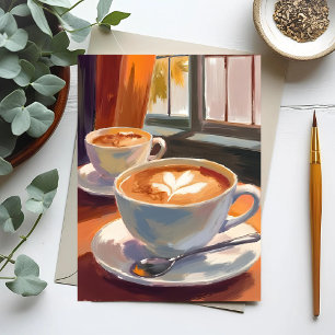 Cartão Postal Latte da Manhã Pintura em Aquarela de Café