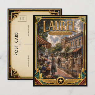 Cartão Postal Laurel Mississippi Arte Deco Antiga Idade Dourada