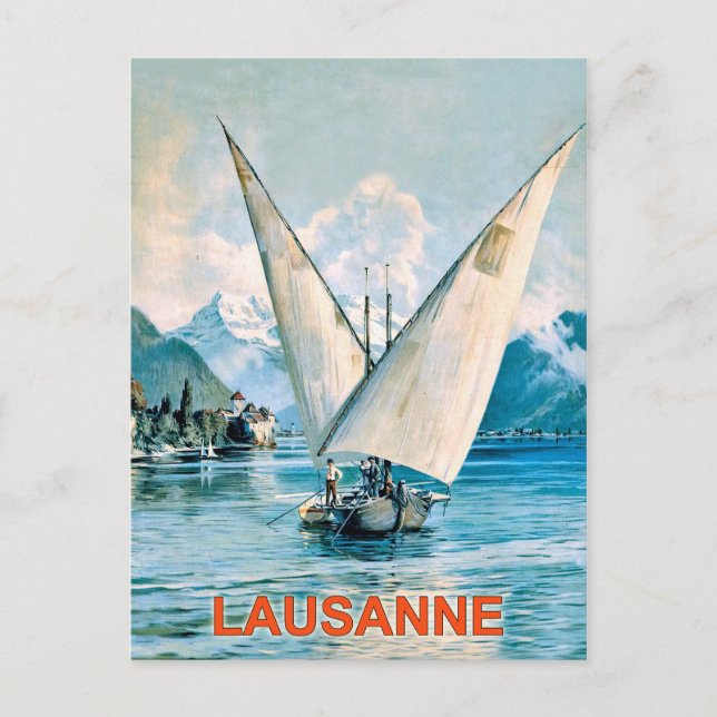 Cartão Postal Lausanne, Lago Genebra, Suiça, viagens vintage (Frente)