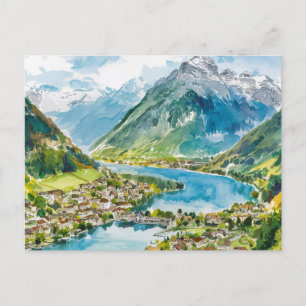 Cartão Postal Lauterbrunnen Suiça Watercolor
