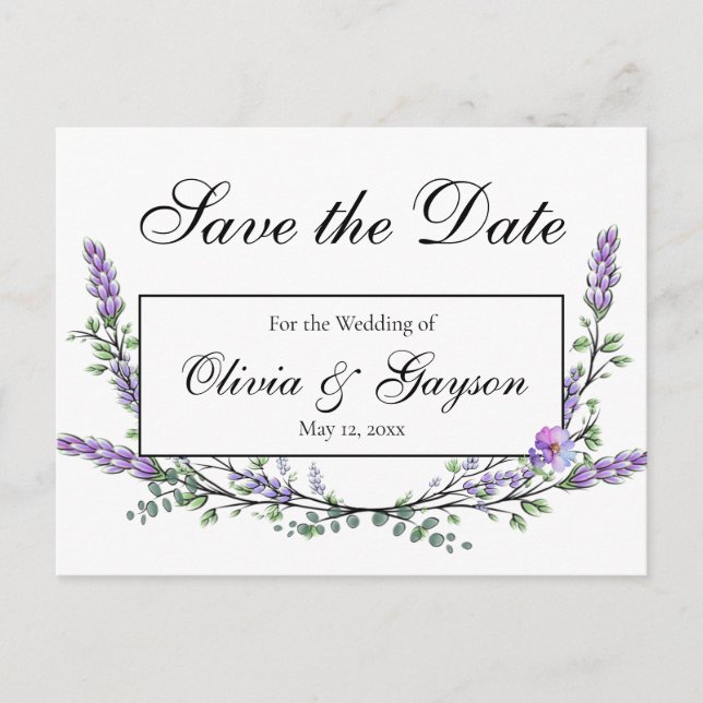 Cartão Postal Lavanda Eucalyptus aquarela botânica (Frente)