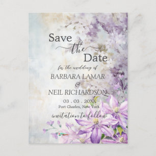 Cartão Postal Lavanda Floral de Aquarela Salvar a Data