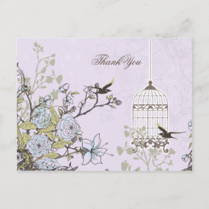 Cartão Postal Lavanda Lilac vintage aves casamento