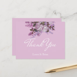 Cartão Postal Lavanda, Lilases, Rosas, Agradecimento de Casament