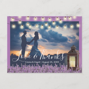 Cartão Postal Lavanda Rustic Lantern Foto Floral Obrigado