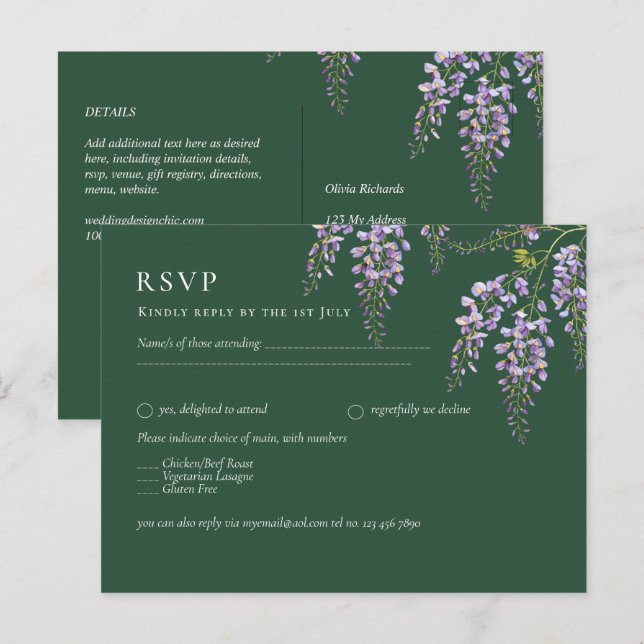 Cartão Postal Lavanda WISTERIA Emerald Green - Casamento All-in- (Frente/Verso)