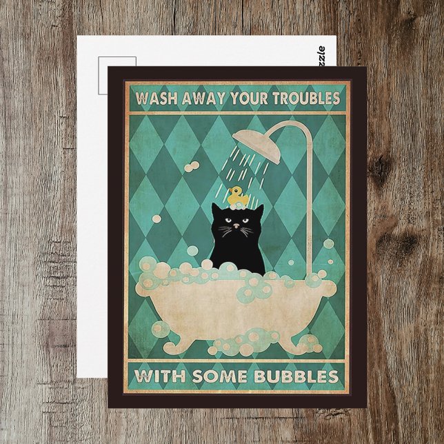 Cartão Postal Lavar as Suas Preocupações - Gato Fofo Melhorar  (Wash Away Your Troubles - Cute Cat Get Well Postcard
)