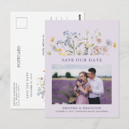 Cartão Postal Lavender Spring Wildflower Meadow Save the Date