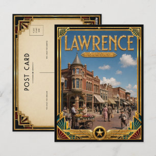 Cartão Postal Lawrence Kansas Arte Deco Antigo Idade Dourada