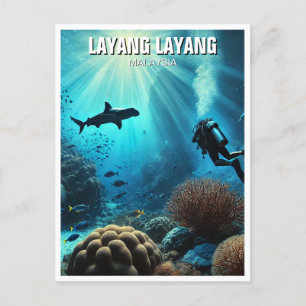 Cartão Postal Layang Layang Malásia Scuba Diver Hammerhead