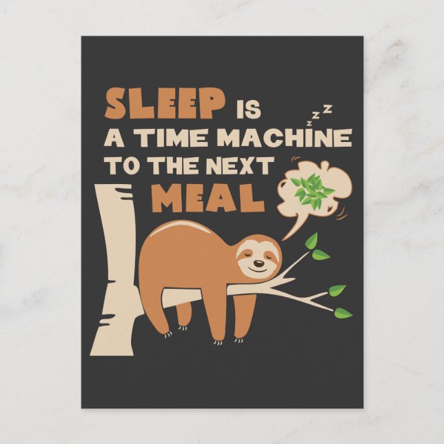 Cartão Postal Lazybone Sloth que adora comer e deliciosa comida (Frente)