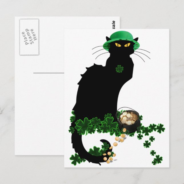 Cartão Postal Le Chat Noir Clover Rua. Dia de Patrick (Frente/Verso)