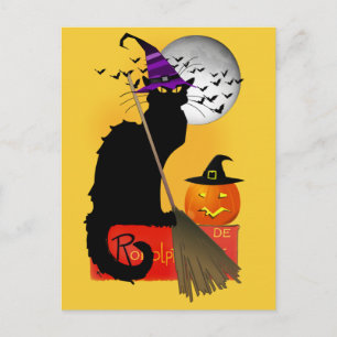 Cartão Postal Le Chat Noir Halloween Witch