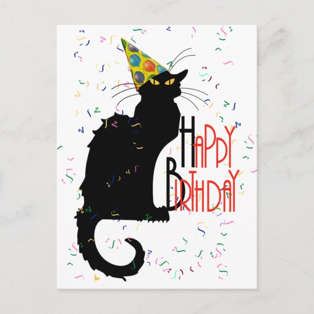 Cartão Postal Le Chat Noir Happy Birthday (Frente)
