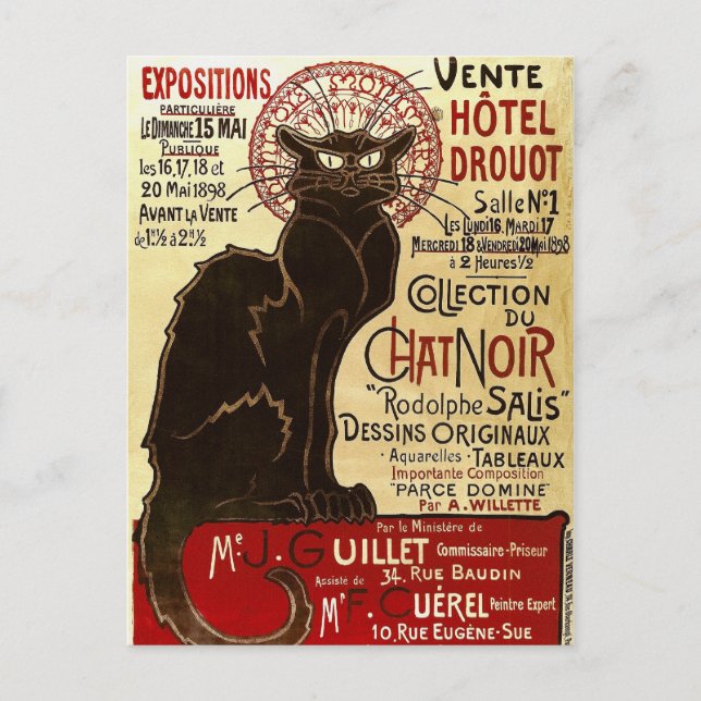 Cartão Postal Le Chat Noir, Vente Hôtel Drouot Belas Artes (Frente)