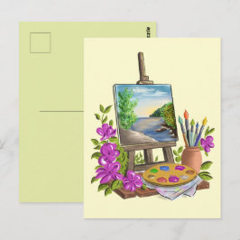 Cartão Postal Le chevalet del'artiste peintre.