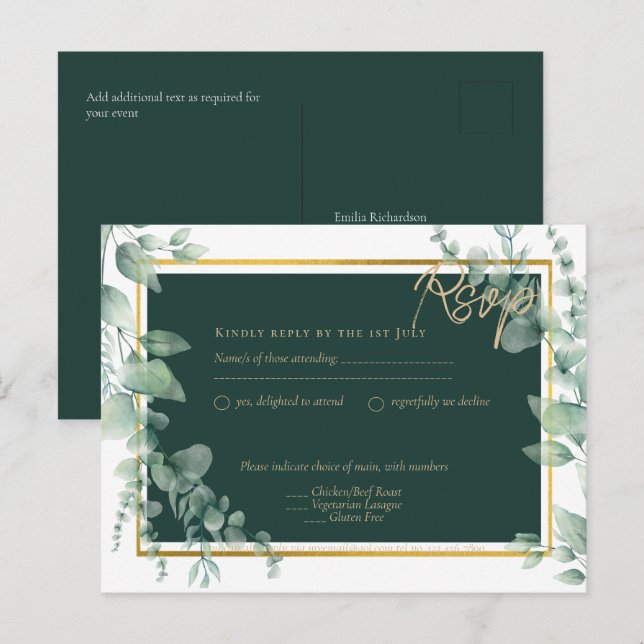 Cartão Postal Leah G Eucalyptus Greenery Dourado WEDDING CÓDIGO  (Frente/Verso)