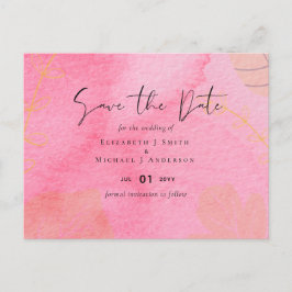 Cartão Postal Leah G Orçamento Pink Peach Watercolor Abstrac